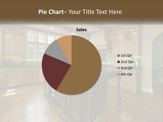 A Large Kitchen With Wooden Cabinets And A Center Island PowerPoint Template