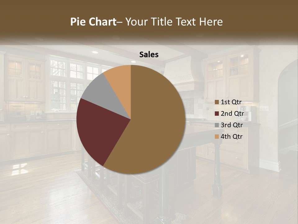 A Large Kitchen With Wooden Cabinets And A Center Island PowerPoint Template
