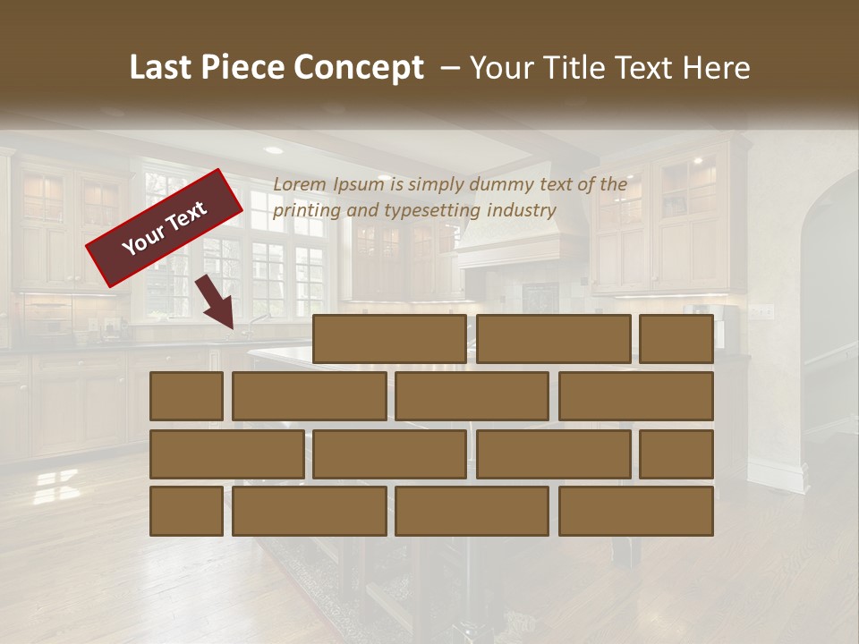A Large Kitchen With Wooden Cabinets And A Center Island PowerPoint Template