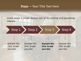 A Large Kitchen With Wooden Cabinets And A Center Island PowerPoint Template