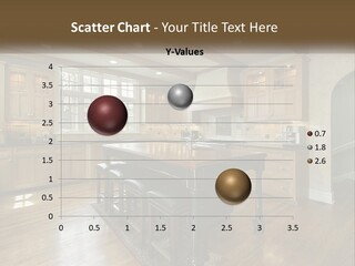 A Large Kitchen With Wooden Cabinets And A Center Island PowerPoint Template