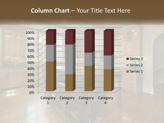 A Large Kitchen With Wooden Cabinets And A Center Island PowerPoint Template