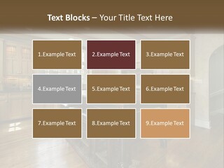 A Large Kitchen With Wooden Cabinets And A Center Island PowerPoint Template