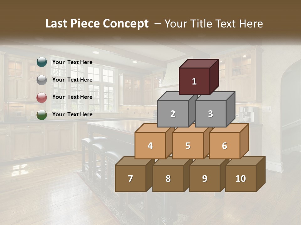 A Large Kitchen With Wooden Cabinets And A Center Island PowerPoint Template