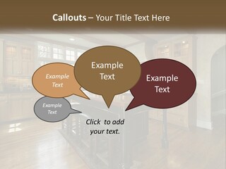A Large Kitchen With Wooden Cabinets And A Center Island PowerPoint Template