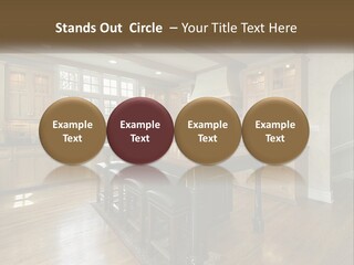 A Large Kitchen With Wooden Cabinets And A Center Island PowerPoint Template