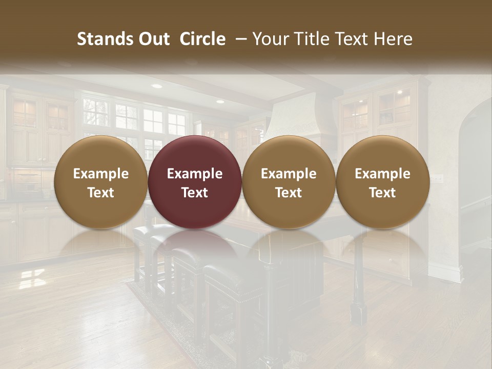 A Large Kitchen With Wooden Cabinets And A Center Island PowerPoint Template