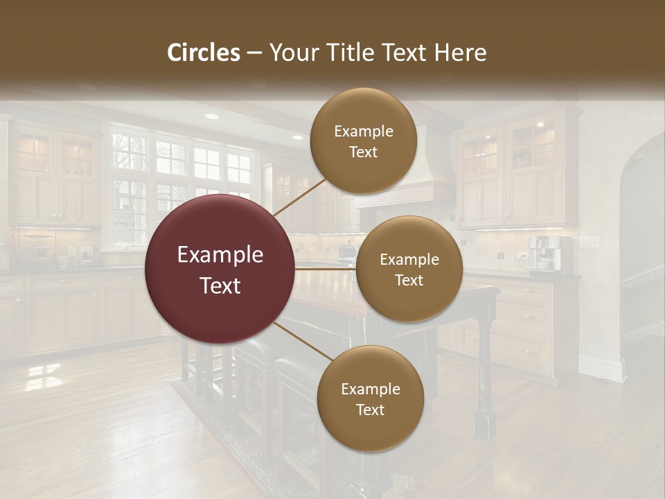 A Large Kitchen With Wooden Cabinets And A Center Island PowerPoint Template