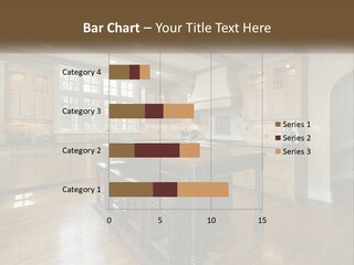 A Large Kitchen With Wooden Cabinets And A Center Island PowerPoint Template