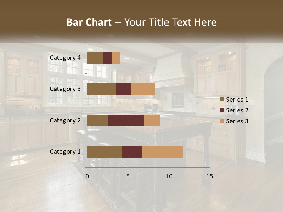 A Large Kitchen With Wooden Cabinets And A Center Island PowerPoint Template