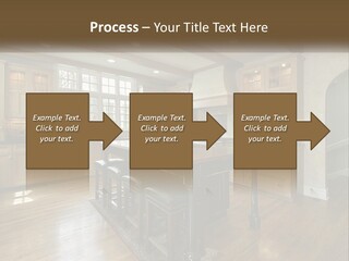 A Large Kitchen With Wooden Cabinets And A Center Island PowerPoint Template