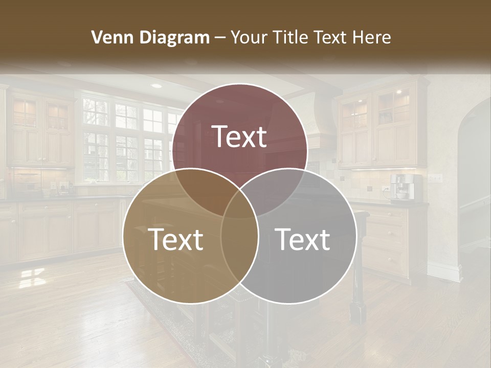 A Large Kitchen With Wooden Cabinets And A Center Island PowerPoint Template