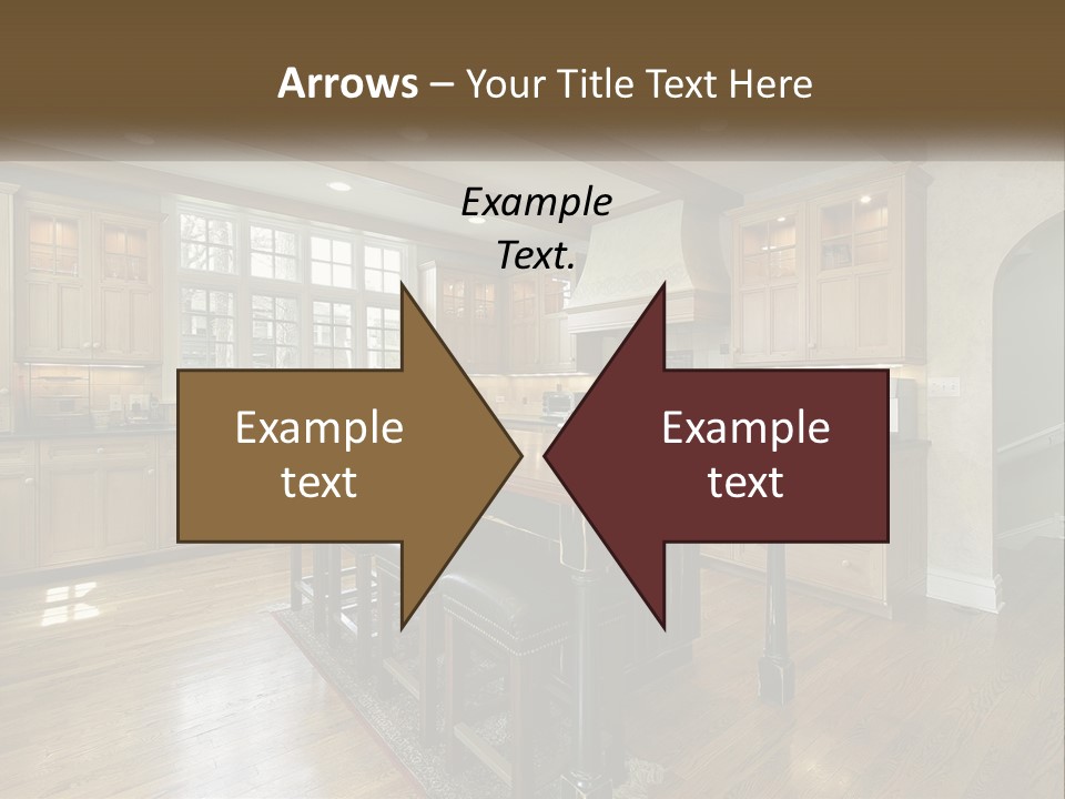 A Large Kitchen With Wooden Cabinets And A Center Island PowerPoint Template