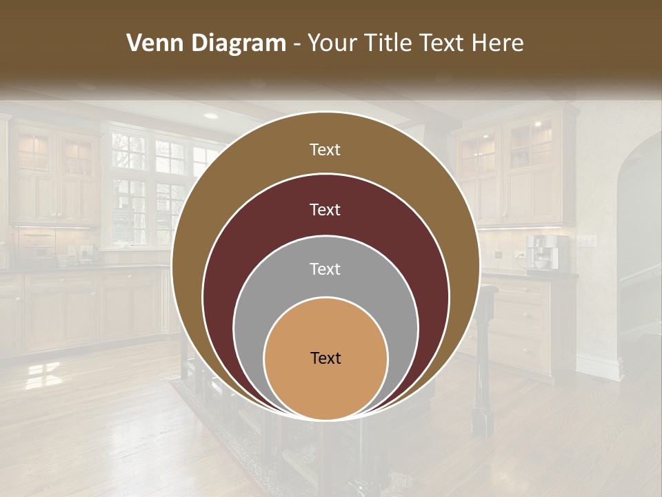 A Large Kitchen With Wooden Cabinets And A Center Island PowerPoint Template