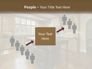 A Large Kitchen With Wooden Cabinets And A Center Island PowerPoint Template