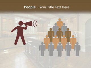 A Large Kitchen With Wooden Cabinets And A Center Island PowerPoint Template