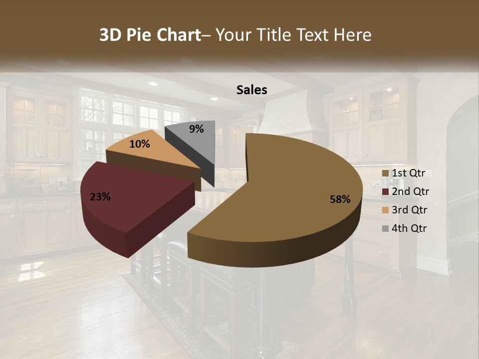 A Large Kitchen With Wooden Cabinets And A Center Island PowerPoint Template