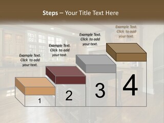 A Large Kitchen With Wooden Cabinets And A Center Island PowerPoint Template