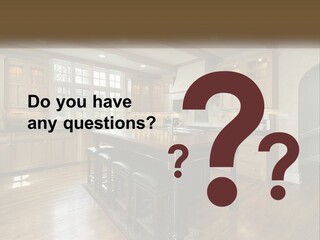 A Large Kitchen With Wooden Cabinets And A Center Island PowerPoint Template
