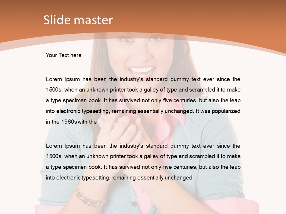 A Woman Is Smiling And Holding Her Hands Together PowerPoint Template