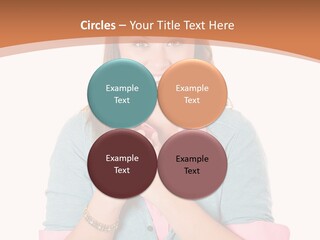 A Woman Is Smiling And Holding Her Hands Together PowerPoint Template