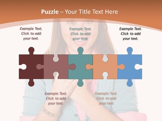 A Woman Is Smiling And Holding Her Hands Together PowerPoint Template