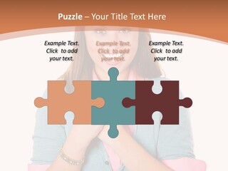 A Woman Is Smiling And Holding Her Hands Together PowerPoint Template