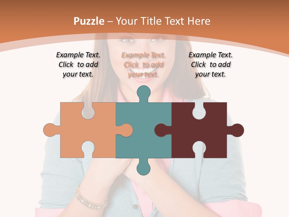 A Woman Is Smiling And Holding Her Hands Together PowerPoint Template