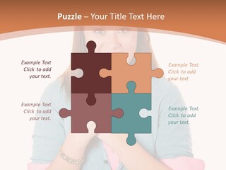 A Woman Is Smiling And Holding Her Hands Together PowerPoint Template