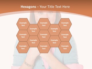 A Woman Is Smiling And Holding Her Hands Together PowerPoint Template