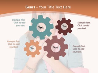A Woman Is Smiling And Holding Her Hands Together PowerPoint Template