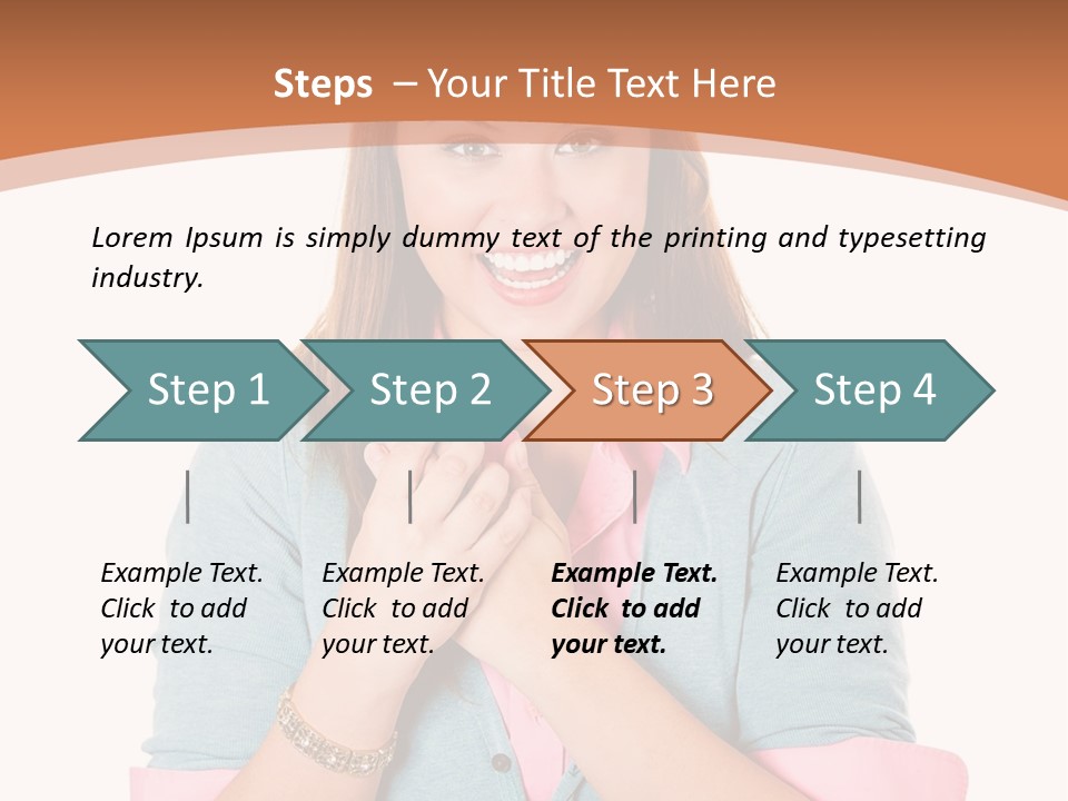 A Woman Is Smiling And Holding Her Hands Together PowerPoint Template