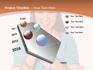 A Woman Is Smiling And Holding Her Hands Together PowerPoint Template