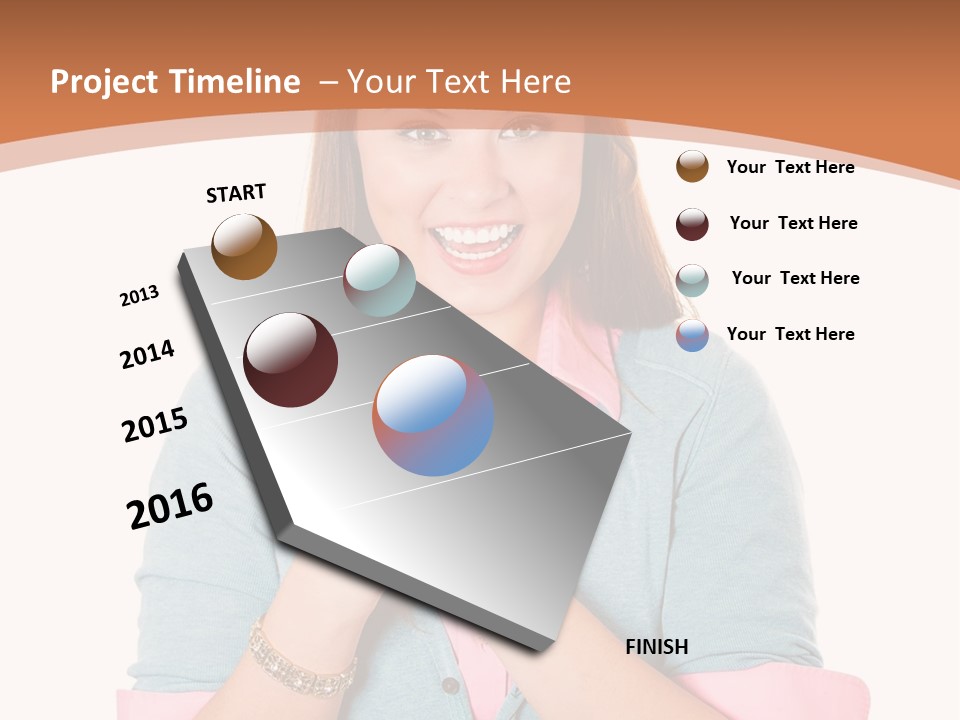 A Woman Is Smiling And Holding Her Hands Together PowerPoint Template