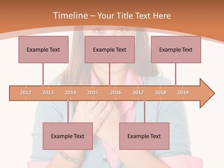 A Woman Is Smiling And Holding Her Hands Together PowerPoint Template