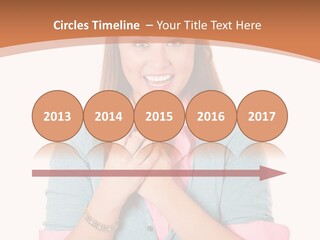 A Woman Is Smiling And Holding Her Hands Together PowerPoint Template