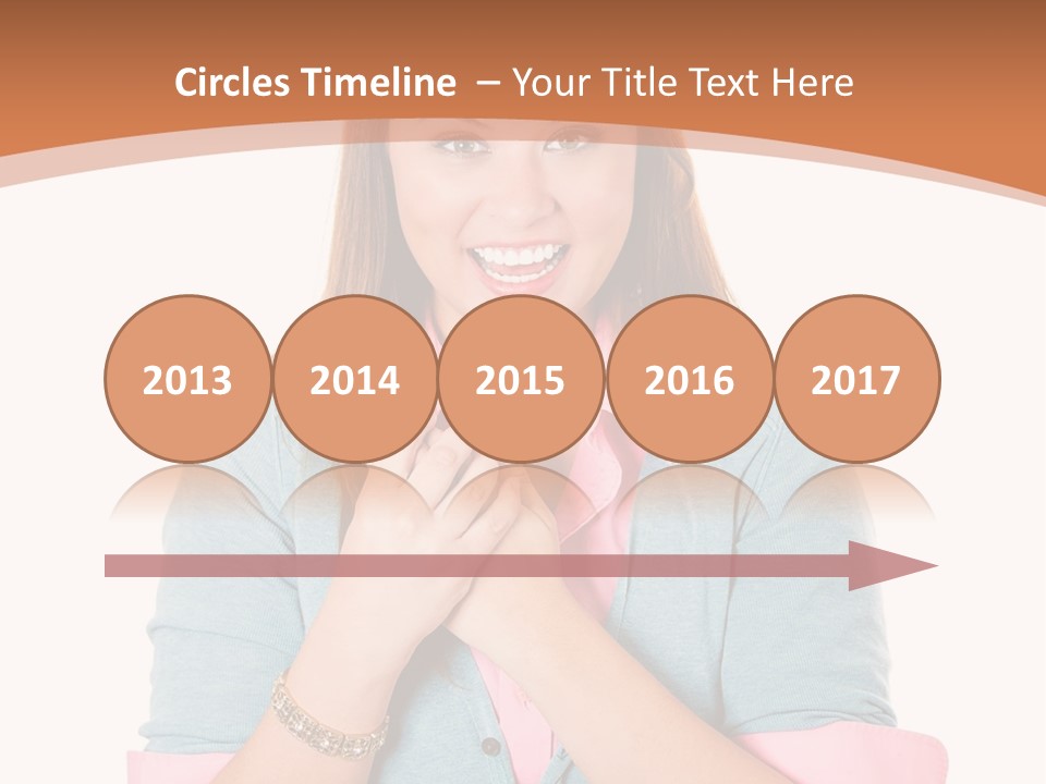 A Woman Is Smiling And Holding Her Hands Together PowerPoint Template