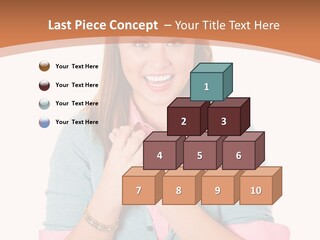 A Woman Is Smiling And Holding Her Hands Together PowerPoint Template