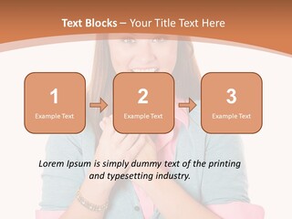 A Woman Is Smiling And Holding Her Hands Together PowerPoint Template