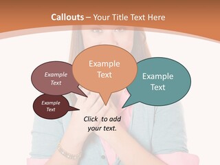 A Woman Is Smiling And Holding Her Hands Together PowerPoint Template