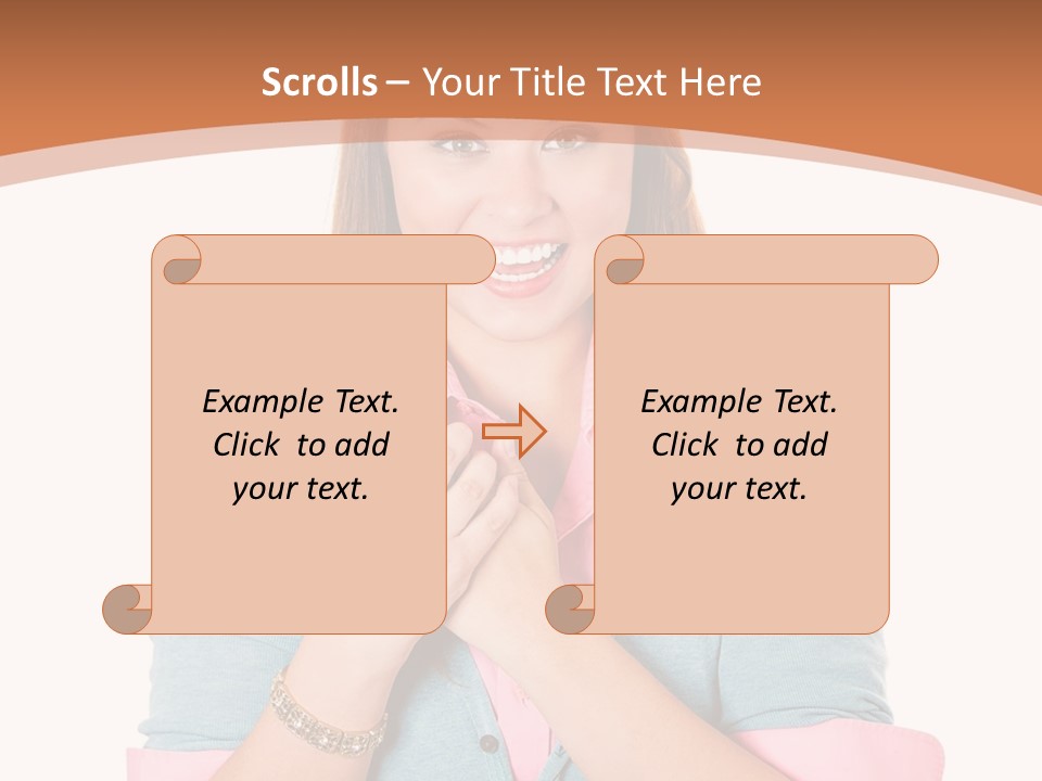 A Woman Is Smiling And Holding Her Hands Together PowerPoint Template