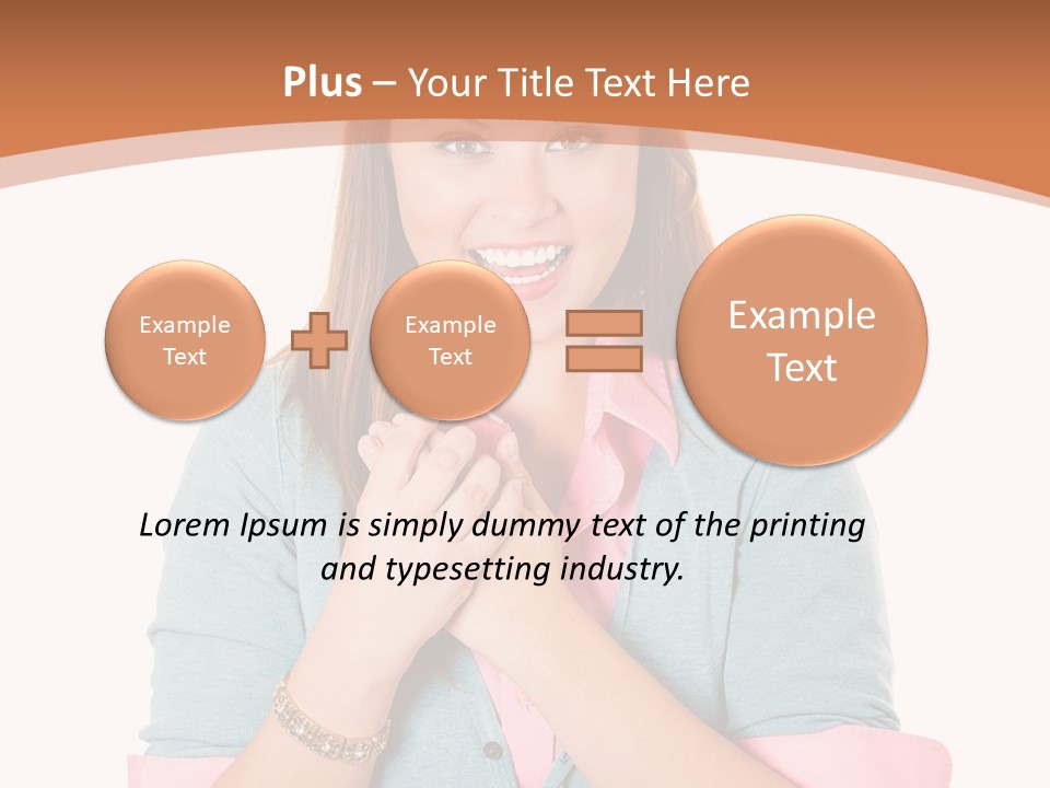 A Woman Is Smiling And Holding Her Hands Together PowerPoint Template
