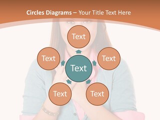 A Woman Is Smiling And Holding Her Hands Together PowerPoint Template