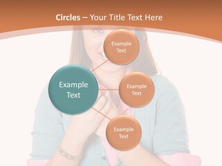 A Woman Is Smiling And Holding Her Hands Together PowerPoint Template