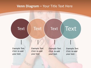 A Woman Is Smiling And Holding Her Hands Together PowerPoint Template