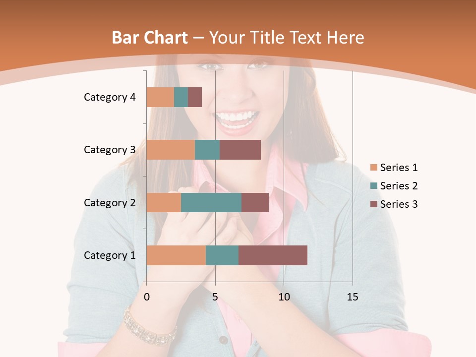 A Woman Is Smiling And Holding Her Hands Together PowerPoint Template