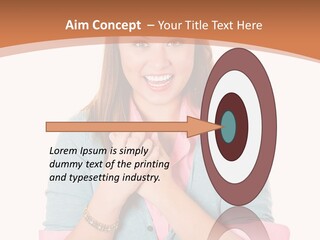 A Woman Is Smiling And Holding Her Hands Together PowerPoint Template