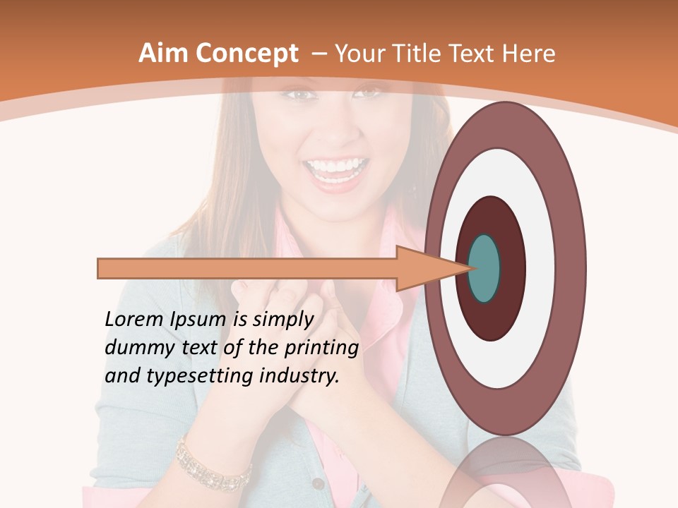A Woman Is Smiling And Holding Her Hands Together PowerPoint Template