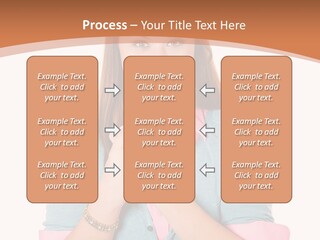 A Woman Is Smiling And Holding Her Hands Together PowerPoint Template