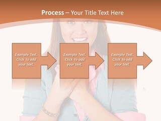 A Woman Is Smiling And Holding Her Hands Together PowerPoint Template